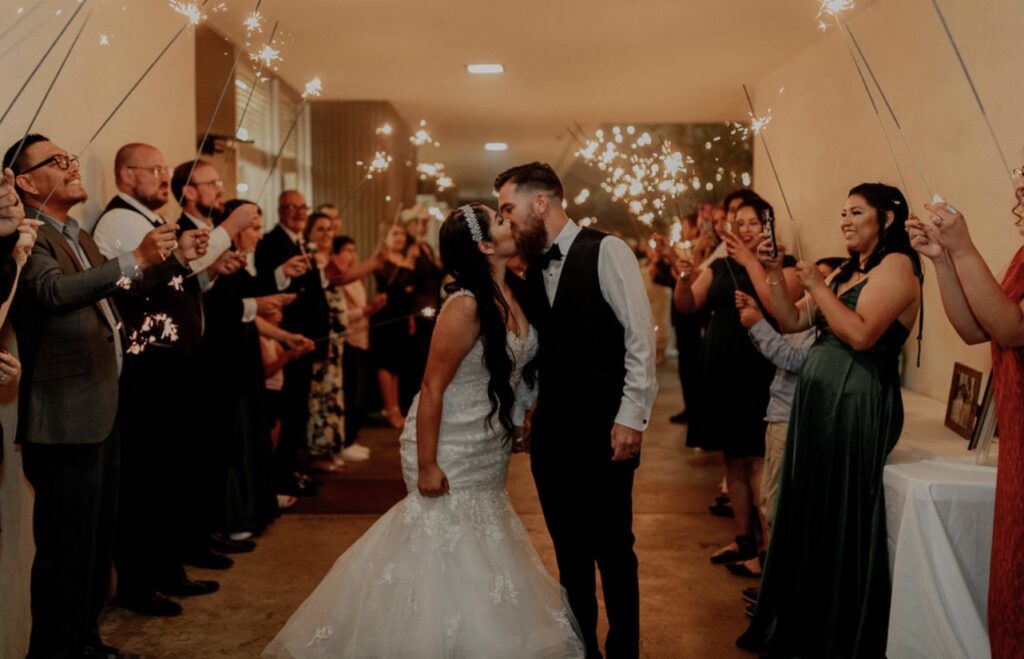 bride and groom sparkler exit
