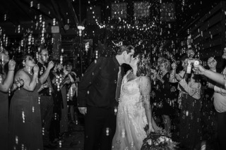 bride and groom bubble reception send off