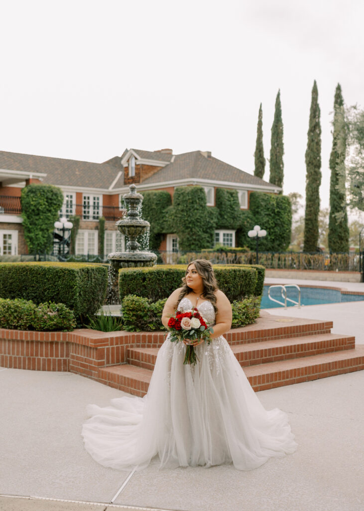 plus size bride in glam ballgown wedding dress outdoor wedding mesa arizona