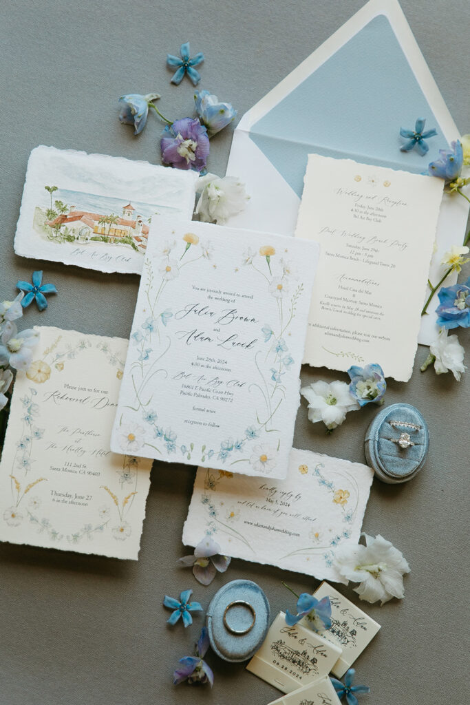 coastal wedding invitations with blues