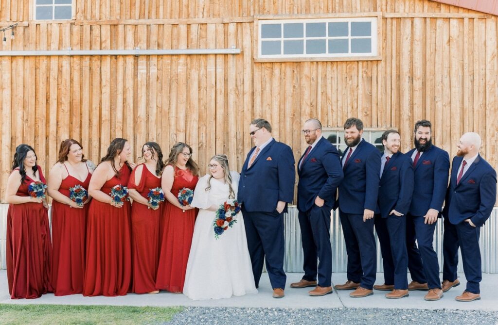 plus size organza ballgown wedding dress with sleeves chandler arizona bridal shop with bridal party