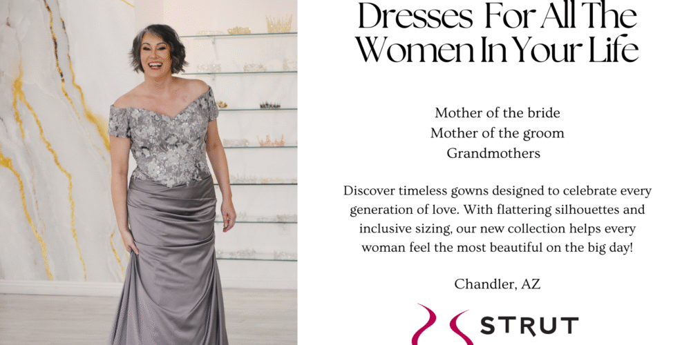 mother of the bride groom dresses near me phoenix arizona mother of the bride wearing formal gown in chandler bridal store